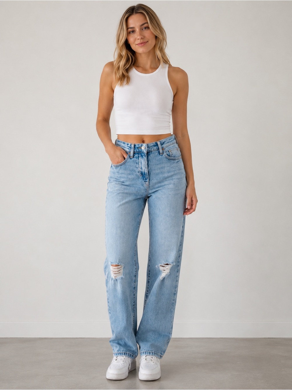 Kendall + Kylie High Rise Skater Jeans Size 9/29 Distressed Wide Leg